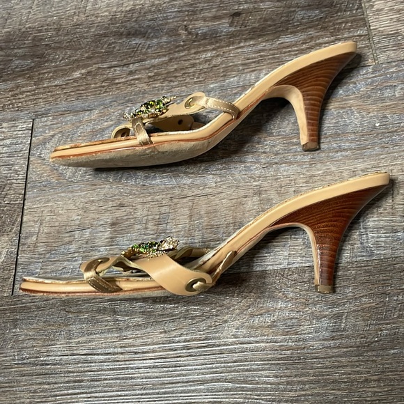Vintage Giuseppe Zanotti design jeweled frog leather wooden kitten heels - Picture 7 of 9